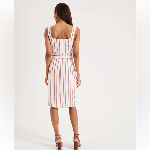 Iris Brand Light Red & Ivory Striped Linen Dress Zip Back Belt Wide Straps Large - Picture 2 of 9